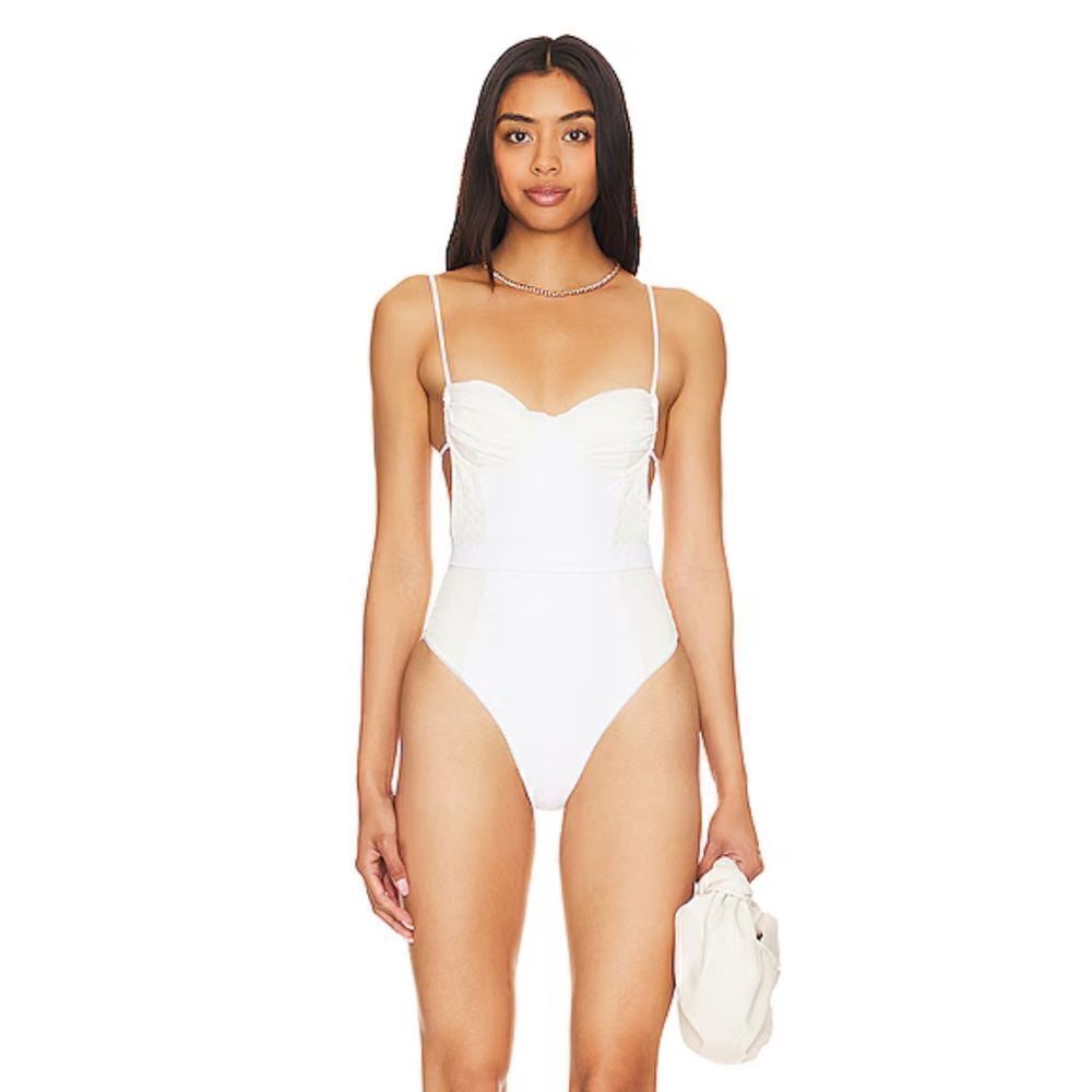 Tularosa Gardenia Swimsuit white one piece underwire bust bathing cut out NWT S